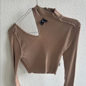 Windsor Tan Ribbed Cut-Out Crop Top